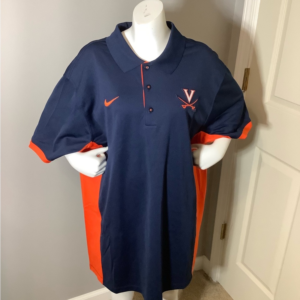 Nike Team Dry Fit Virginia Cavaliers NCAA Blue Orange Golf Polo Shirt Size XXL